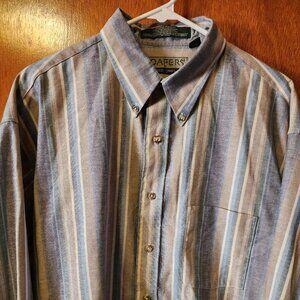 Men's Large Loafers Reed St James Blue/Tan Stripe Long Sleeve Button Down Shirt